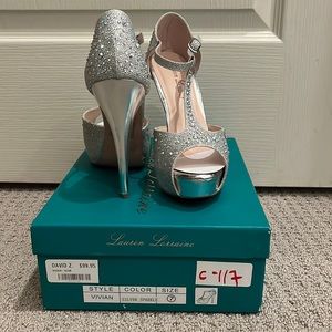 Sliver sparkle peep toe heels